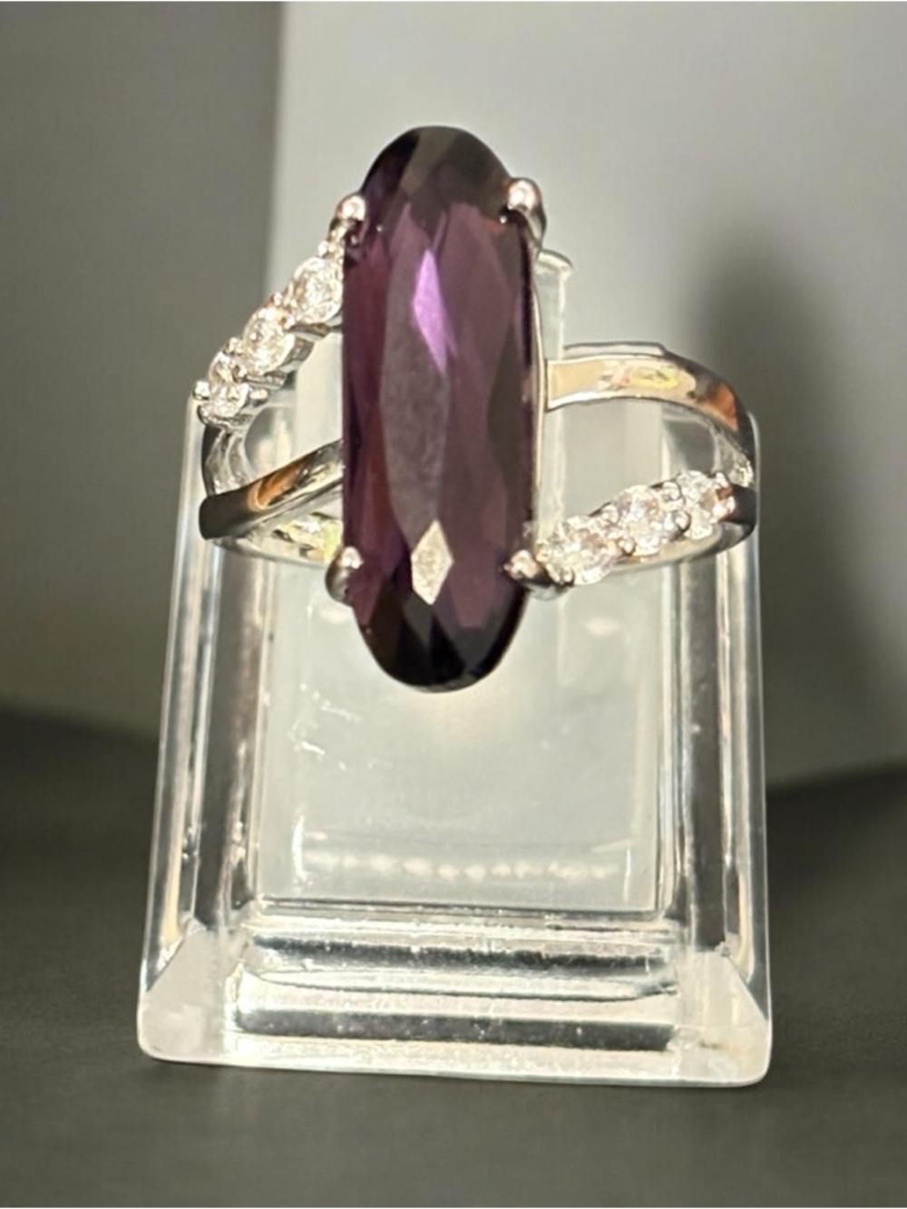 925 Purple Oval CZ Ring with Accent Stones